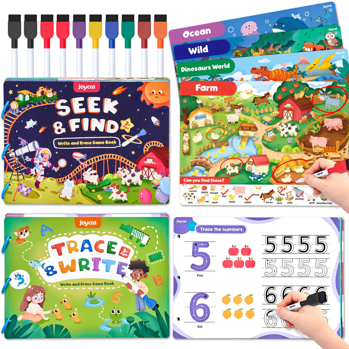 JoyCat Preschool Learning Activities Set (2-Pack) — Handwriting Practice & Seek & Find