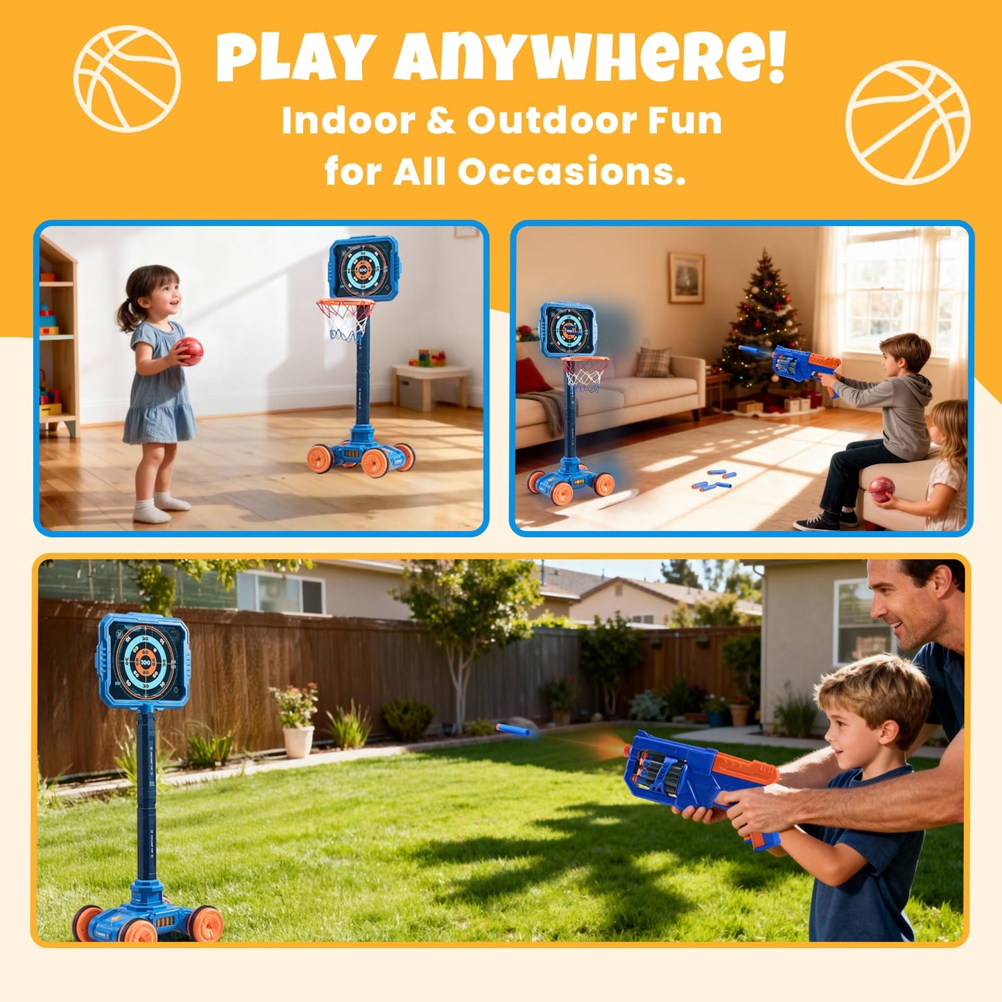 JoyCat 2-in-1 Shooting & Basketball Toy for Kids – Adjustable, Auto-Moving Target with Music