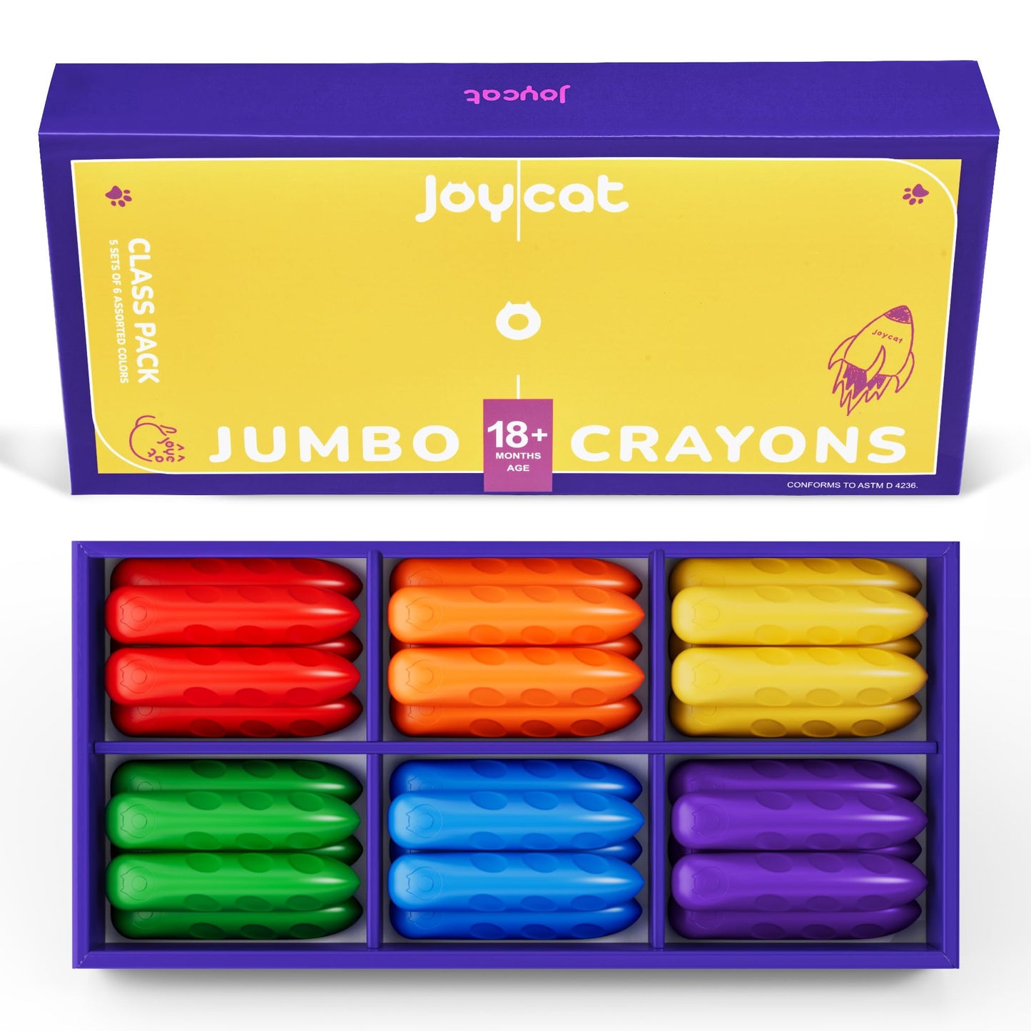 JoyCat Jumbo Crayons – Unbreakable, Non-Toxic Easy-Grip 30-Count for Toddlers (Ages 1–6)