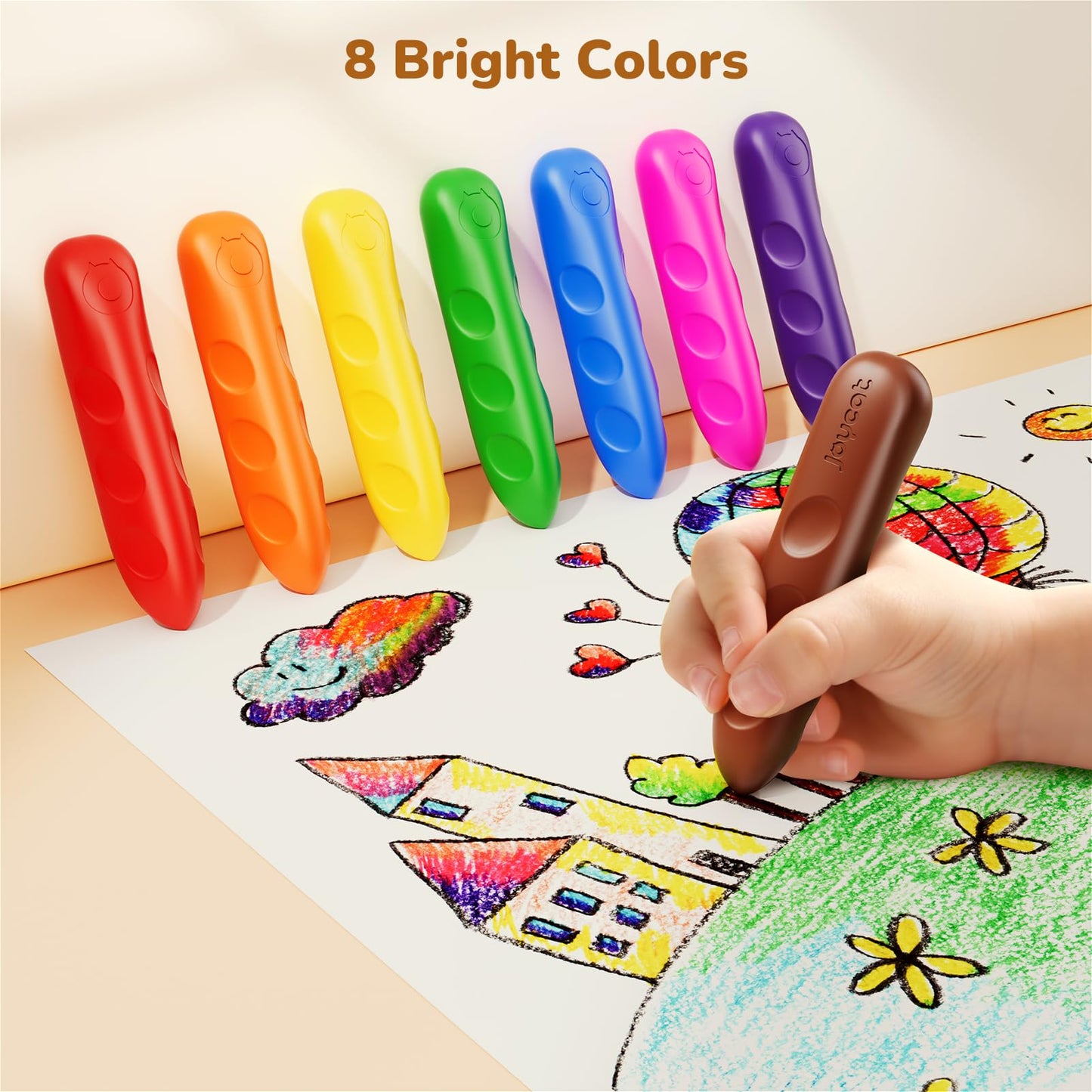 JoyCat 8 Colors Jumbo Crayons for Toddlers – Easy-Grip, Unbreakable, Washable