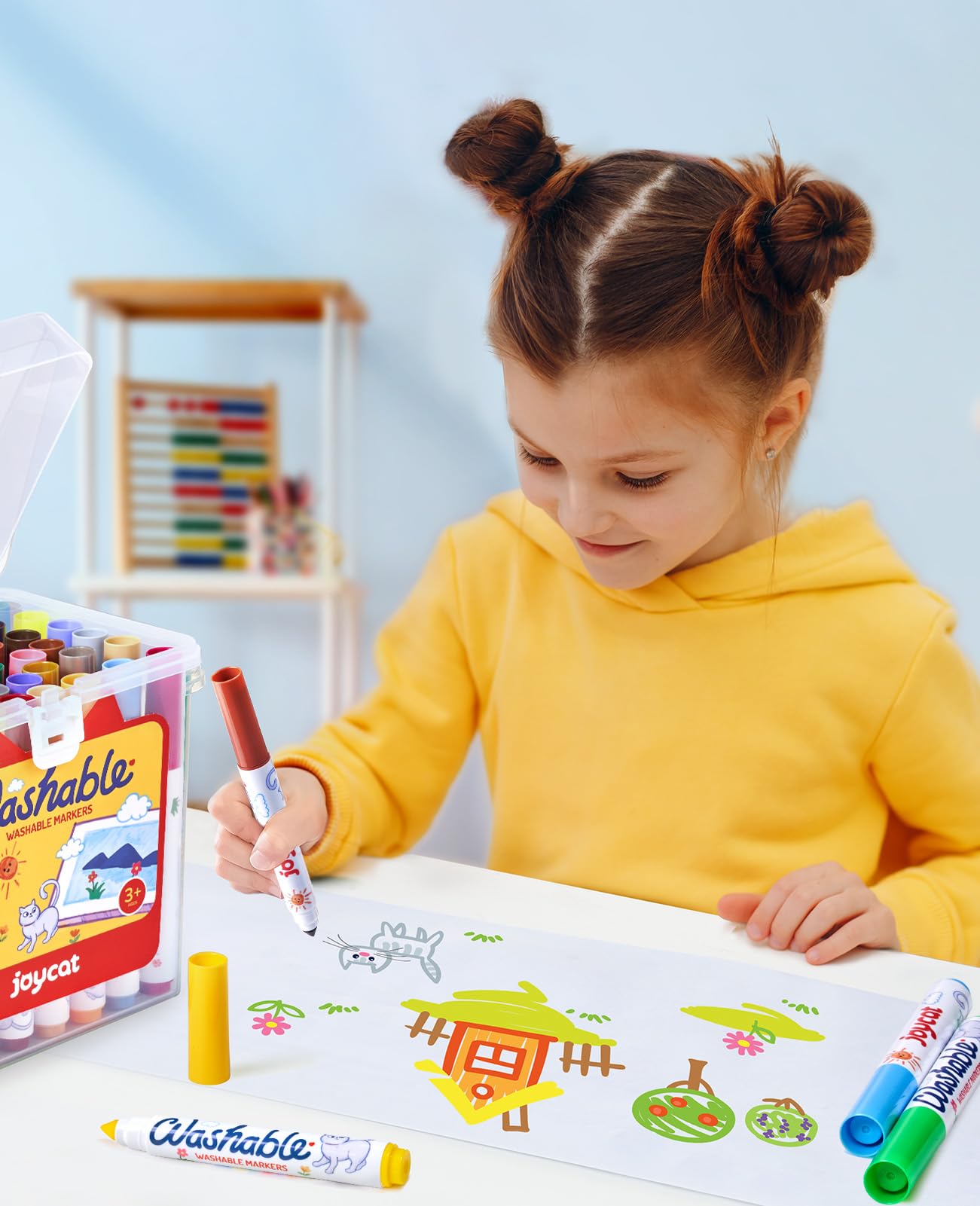 JoyCat 48 Count Washable Markers with Carrying Case – 48 Colors for Kids