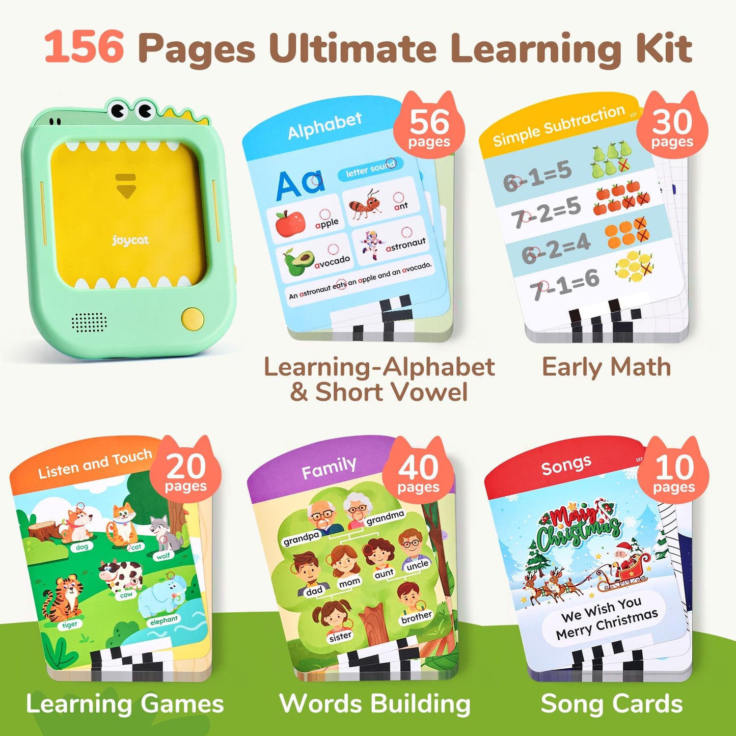 JoyCat Kids Learning Tablet – Phonics Flash Cards, 156 Pages, 100+ Interactive Games