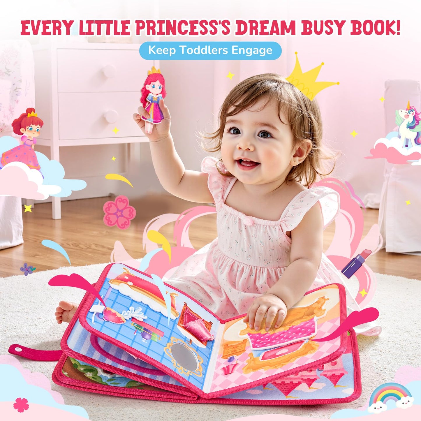 JoyCat Princess Busy Book Travel Toys for Toddlers 1-3 | Dress-Up, Unicorn & Castle Play