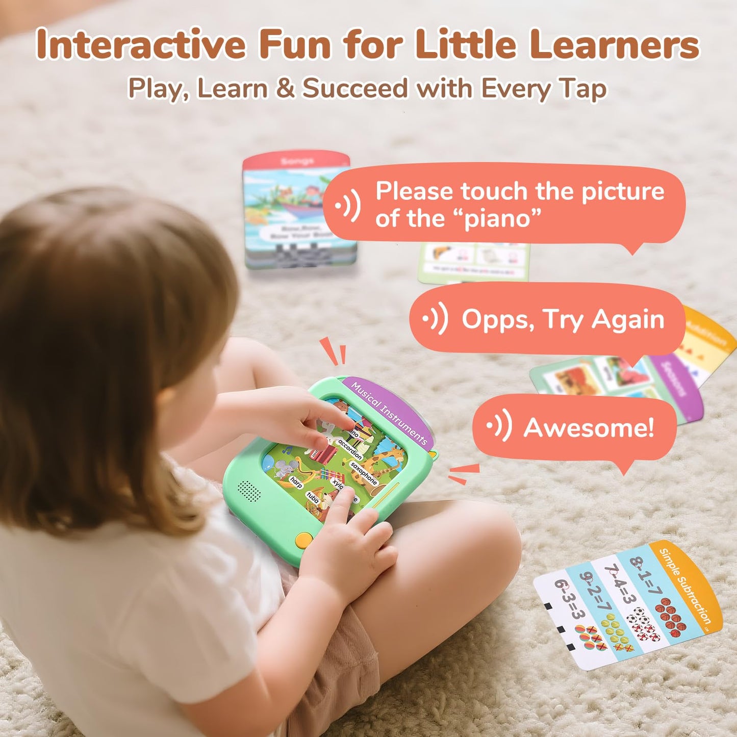 JoyCat Kids Learning Tablet – Phonics Flash Cards, 156 Pages, 100+ Interactive Games