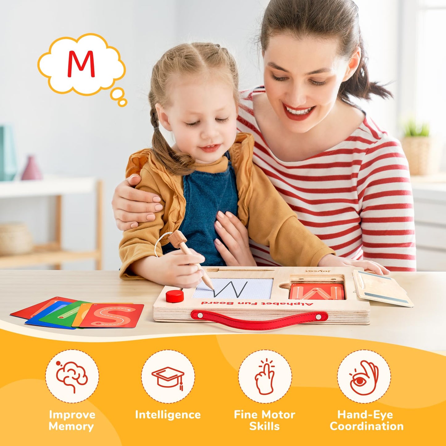 JoyCat Magnetic Letter Tracing Board with Cards – Wooden Alphabet & Number Writing Tablet for Toddlers 3-5