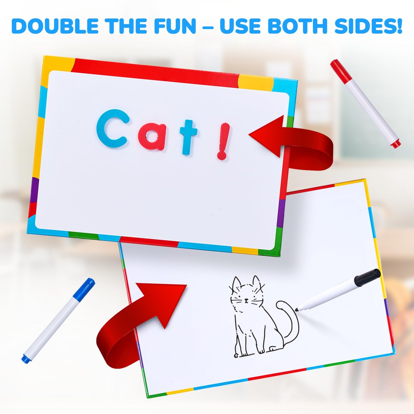 JoyCat Classroom Magnetic Letters Kit 234 Pcs with Double-Sided Magnet Board – Pack of 10
