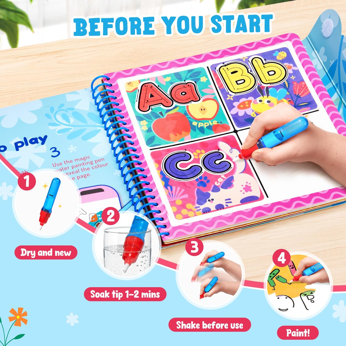 JoyCat Alphabet Water Coloring Book for Toddlers (3-5) – Reusable 14 Pages