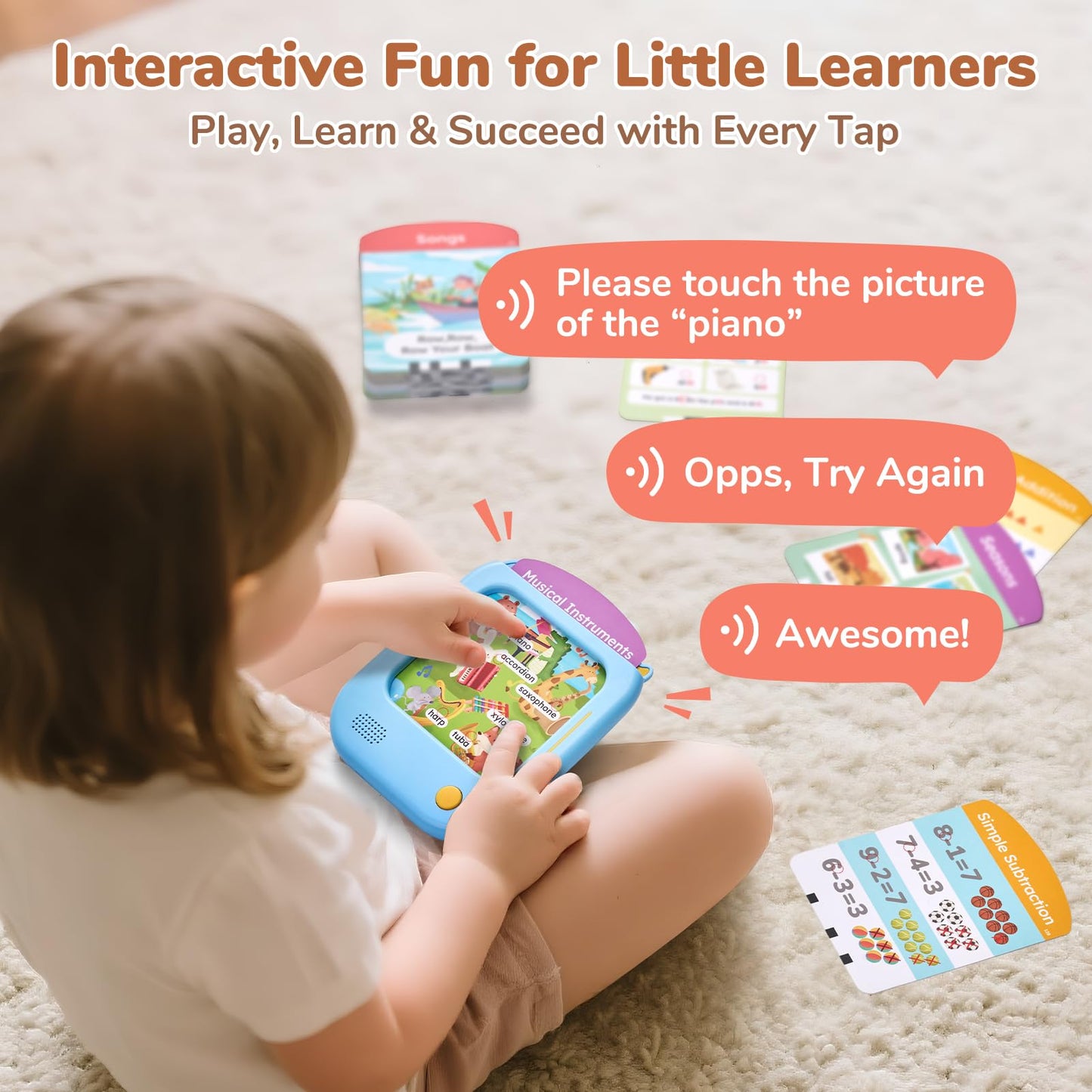 JoyCat Kids Learning Tablet – 156-Page Tap-To-Read Flash Cards for Ages 2-6