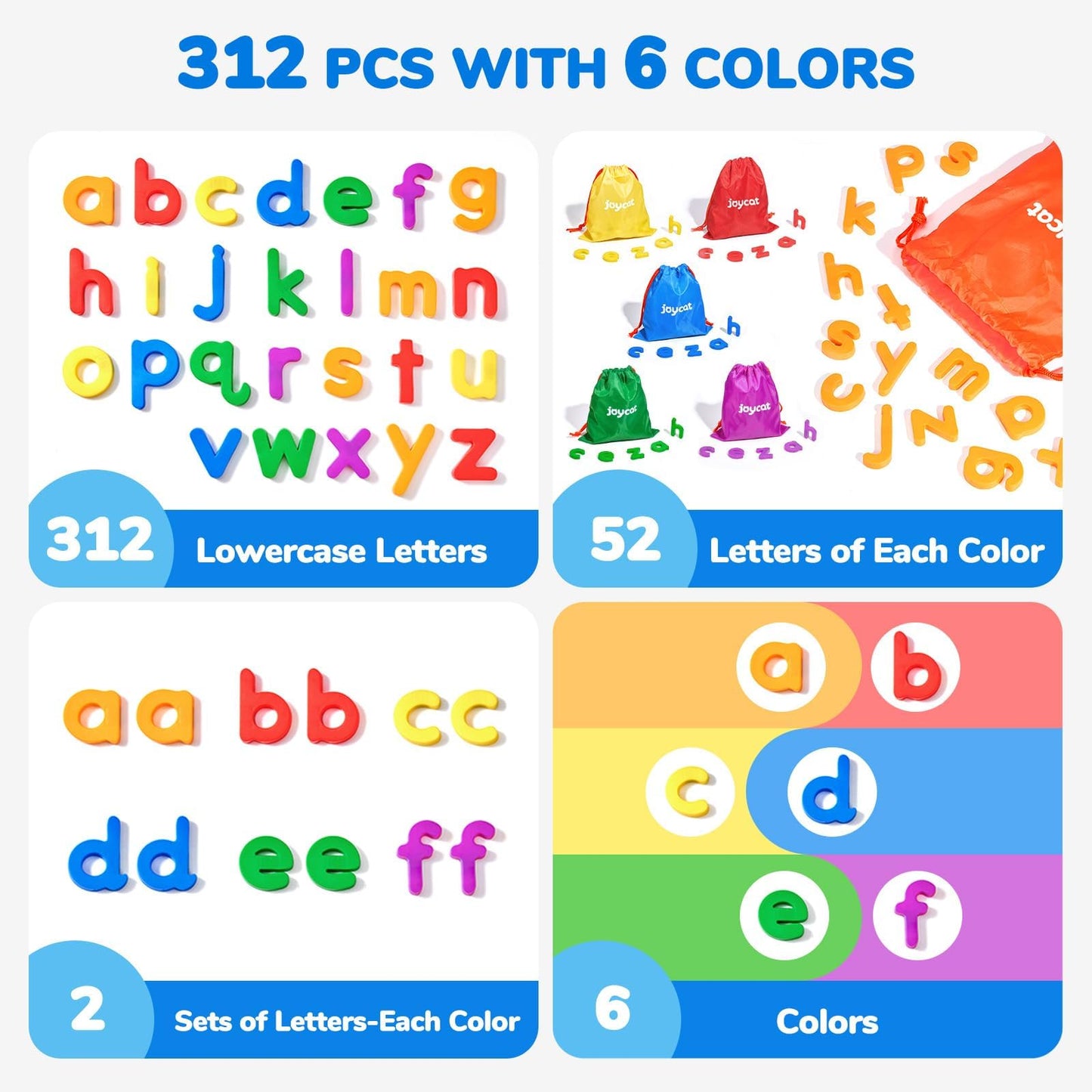 JoyCat Magnetic Letters – 312 Lowercase Alphabet Magnets for Toddlers & Classrooms
