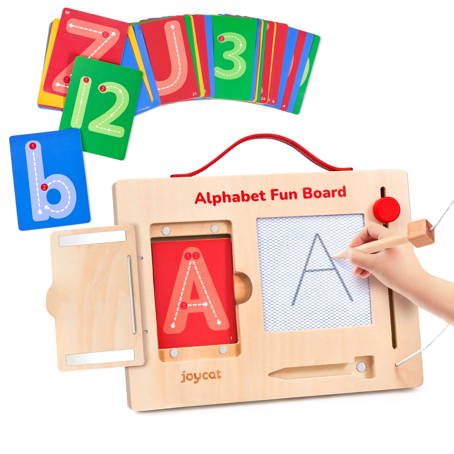 JoyCat Magnetic Letter Tracing Board with Cards – Wooden Alphabet & Number Writing Tablet for Toddlers 3-5