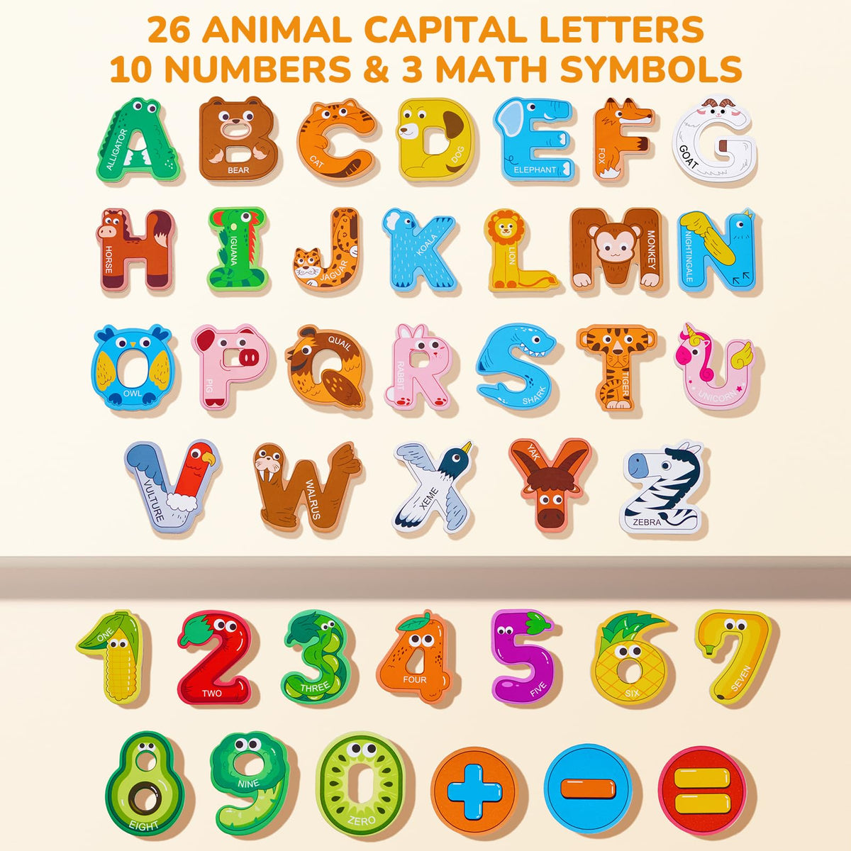 JoyCat Magnetic Letters & Numbers Fridge Magnets – Animal Alphabet Toy Set for Kids
