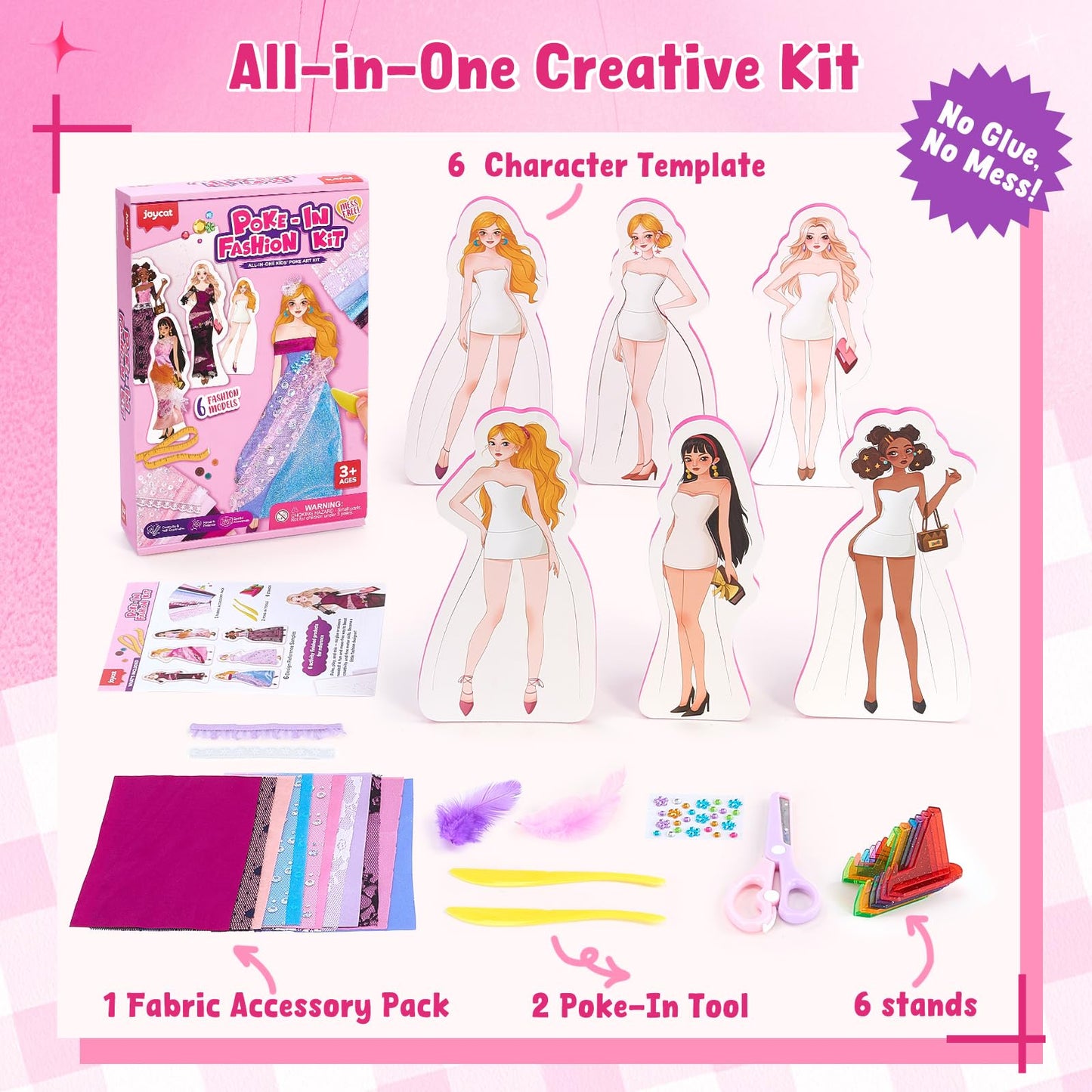 JoyCat Poke-in Fashion Designer Kit for Girls — No-Sew DIY Dress-Up with 6 EVA Mannequins