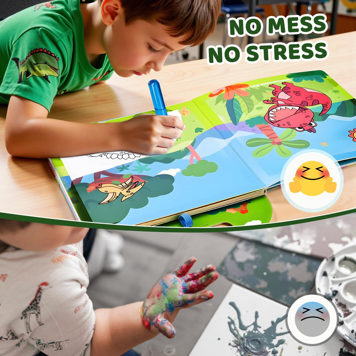 JoyCat Dinosaur Water Coloring Book for Toddlers – Mess-Free Reusable 13-Page Set