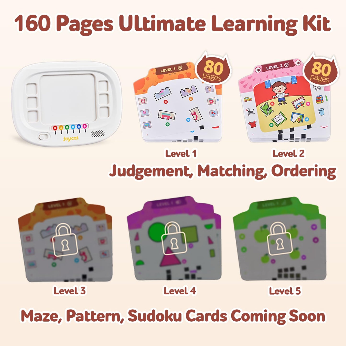 JoyCat Kids Learning Tablet: 160-Page Flash Cards for Judgment, Matching & Sequencing (Ages 3-8)