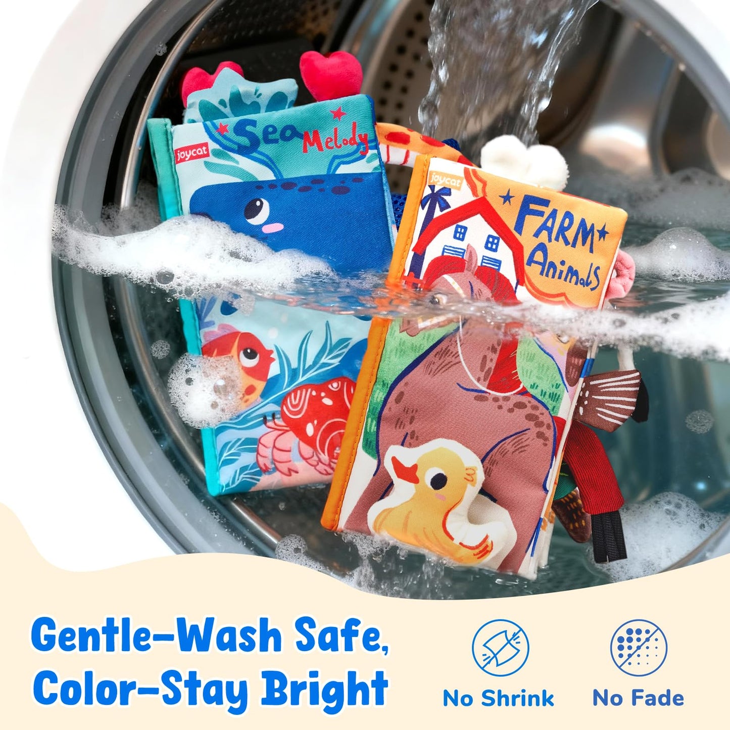 JoyCat 2-Pack Baby Cloth Books: Farm & Ocean Montessori Sensory Toys for 0-12 Months