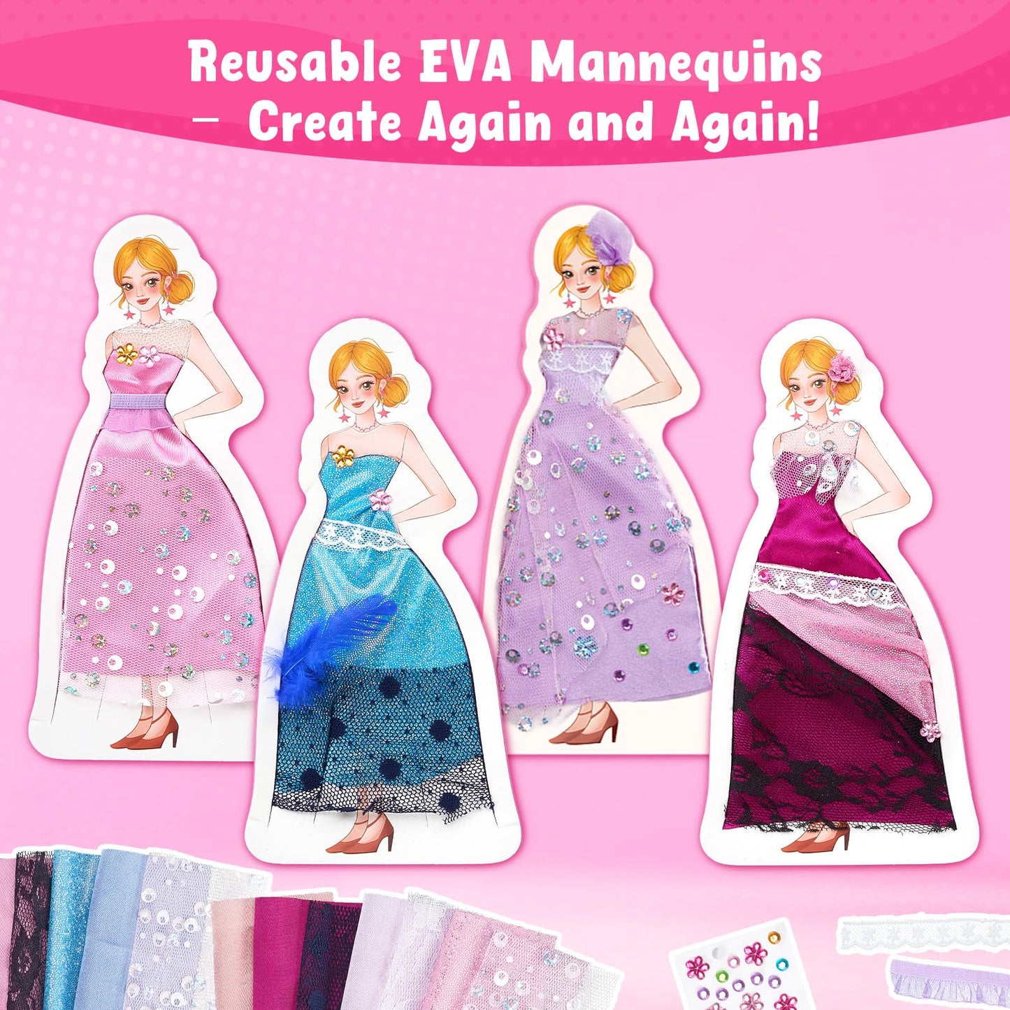 JoyCat Poke-in Fashion Designer Kit for Girls — No-Sew DIY Dress-Up with 6 EVA Mannequins