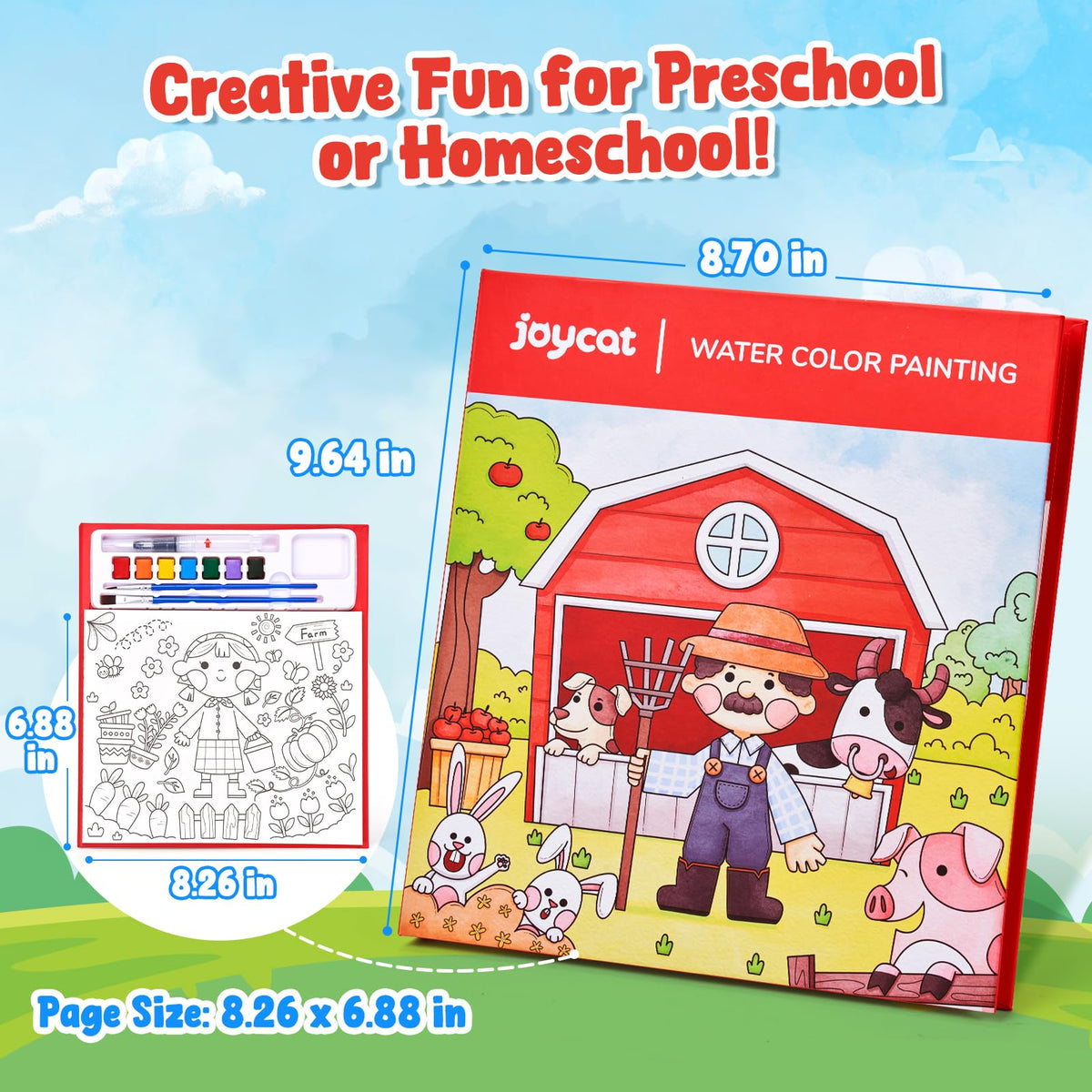 JoyCat Paint with Water Coloring Books – Farm Set for Kids 3–8