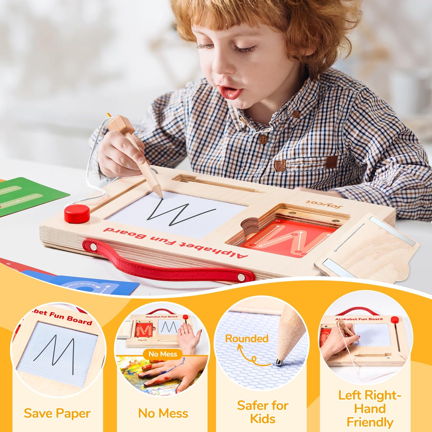 JoyCat Magnetic Letter Tracing Board with Cards – Wooden Alphabet & Number Writing Tablet for Toddlers 3-5