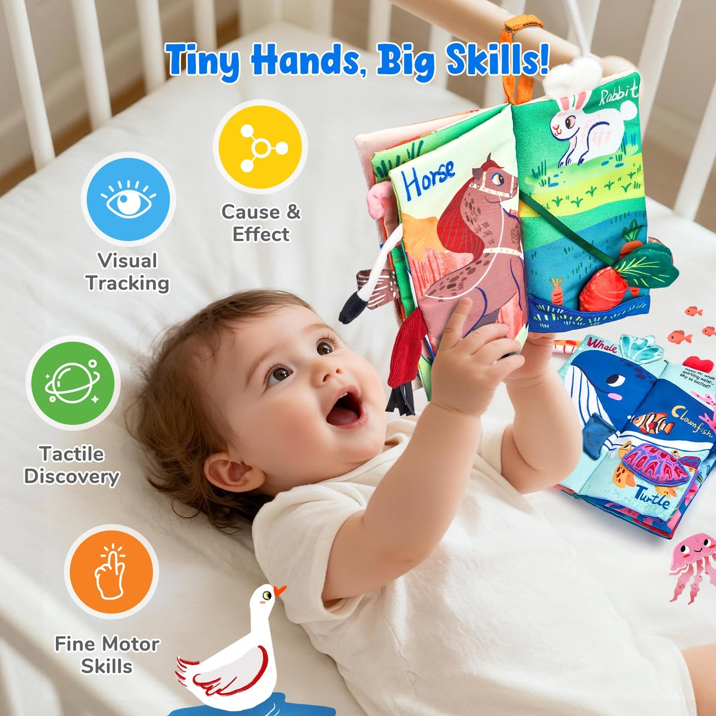 JoyCat 2-Pack Baby Cloth Books: Farm & Ocean Montessori Sensory Toys for 0-12 Months