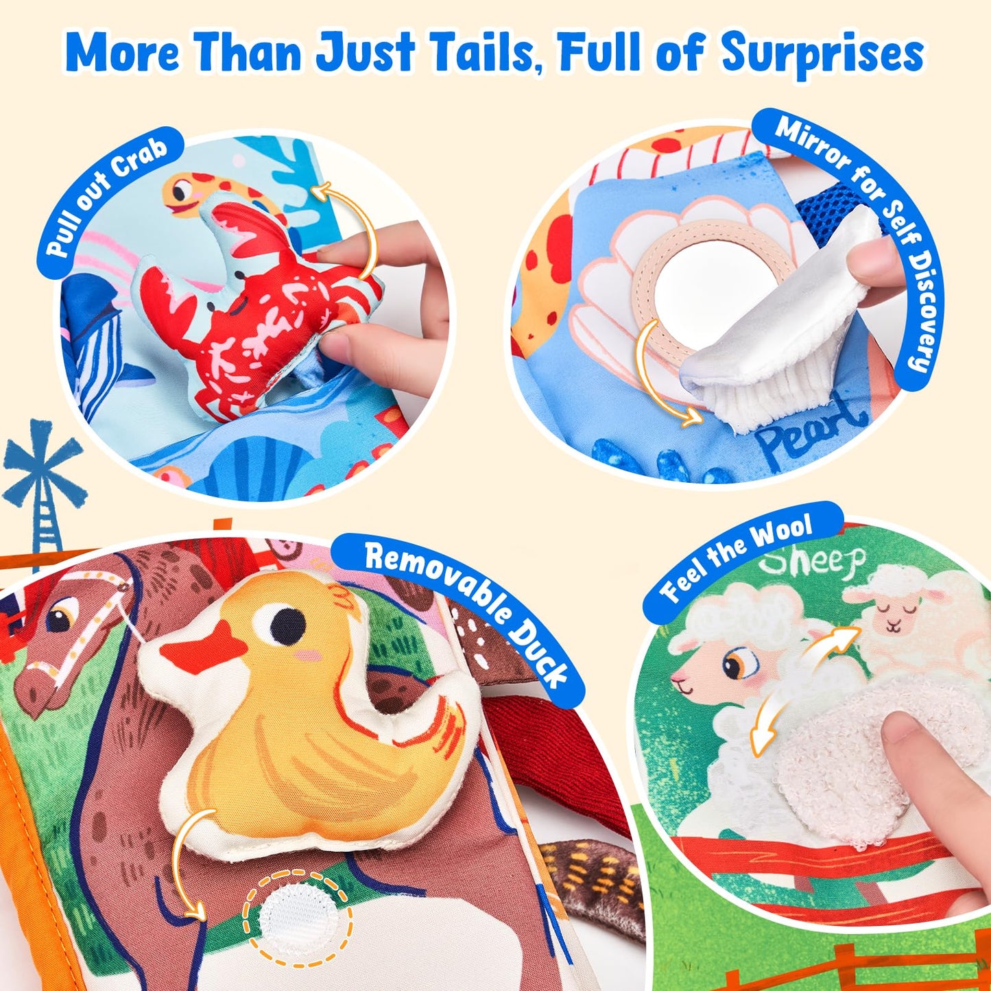 JoyCat 2-Pack Baby Cloth Books: Farm & Ocean Montessori Sensory Toys for 0-12 Months