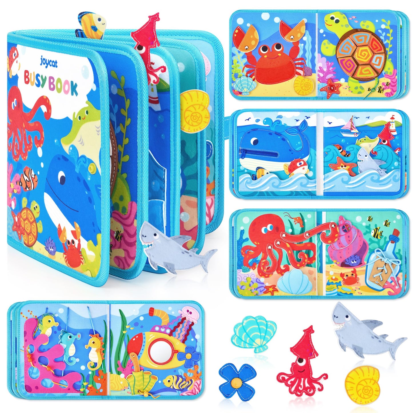 JoyCat Ocean Busy Book for Toddlers (1–3) | Travel Activity Toy with Sea Animals & Life Skills