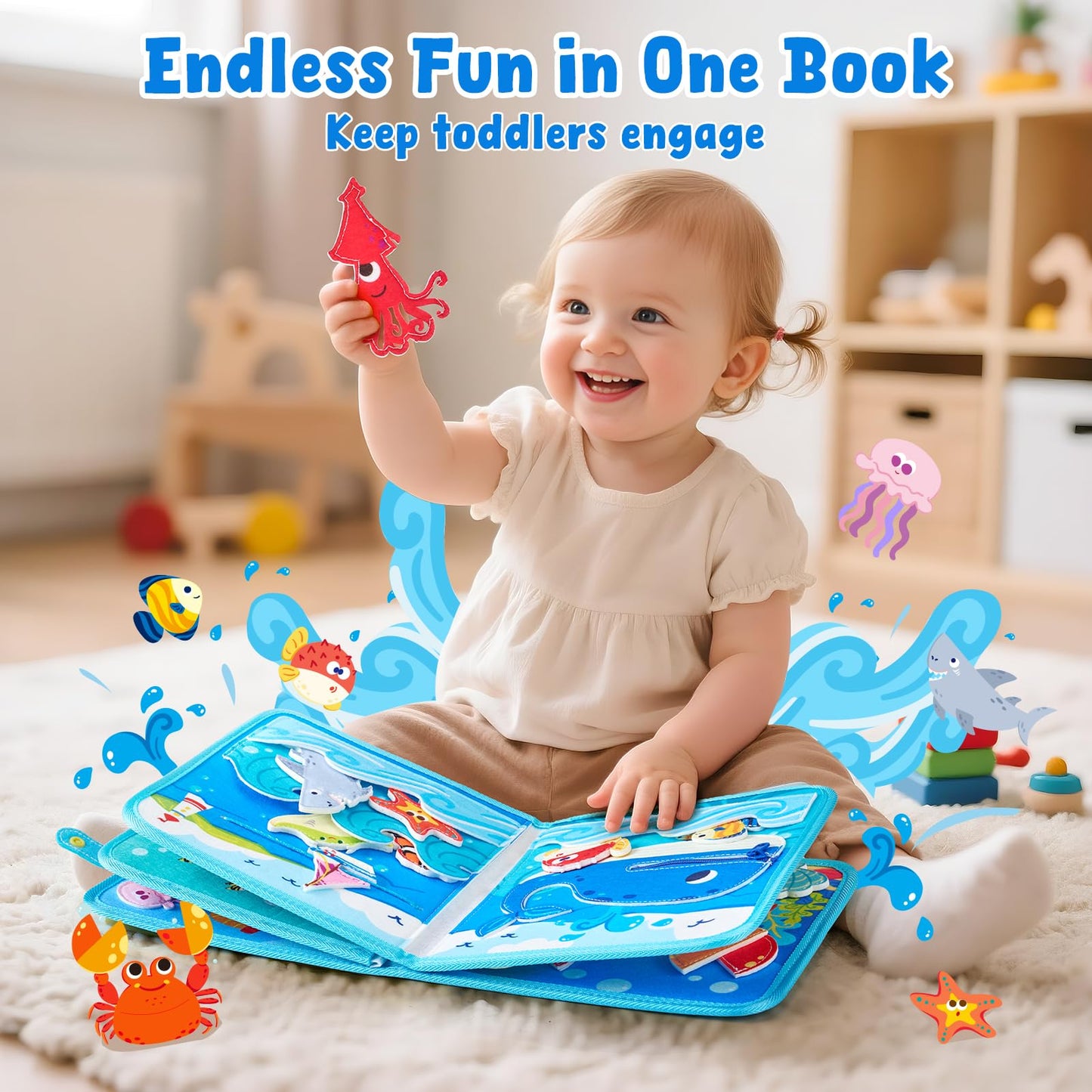 JoyCat Ocean Busy Book for Toddlers (1–3) | Travel Activity Toy with Sea Animals & Life Skills