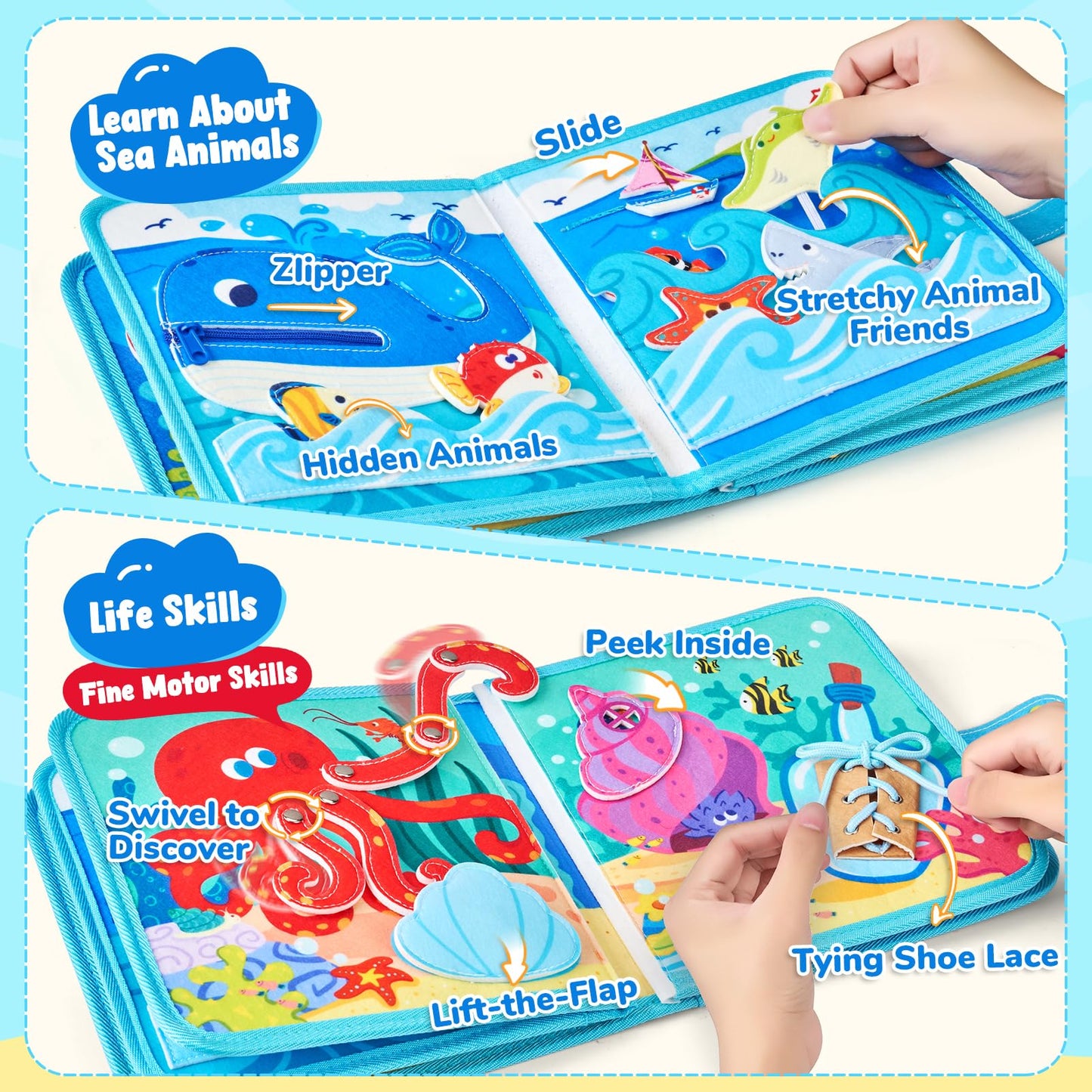 JoyCat Ocean Busy Book for Toddlers (1–3) | Travel Activity Toy with Sea Animals & Life Skills