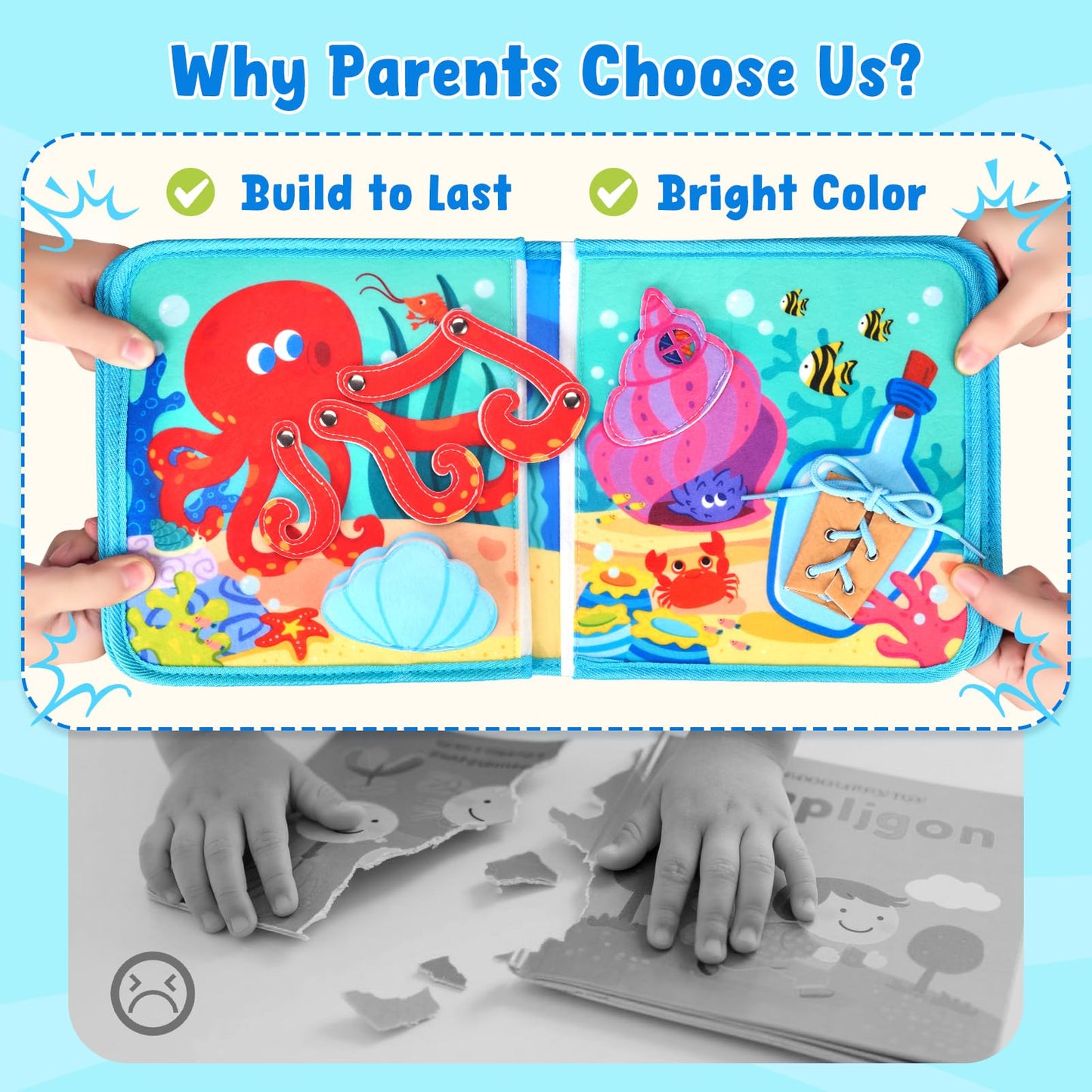JoyCat Ocean Busy Book for Toddlers (1–3) | Travel Activity Toy with Sea Animals & Life Skills