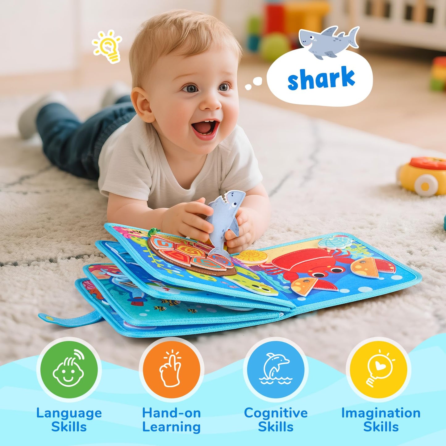 JoyCat Ocean Busy Book for Toddlers (1–3) | Travel Activity Toy with Sea Animals & Life Skills
