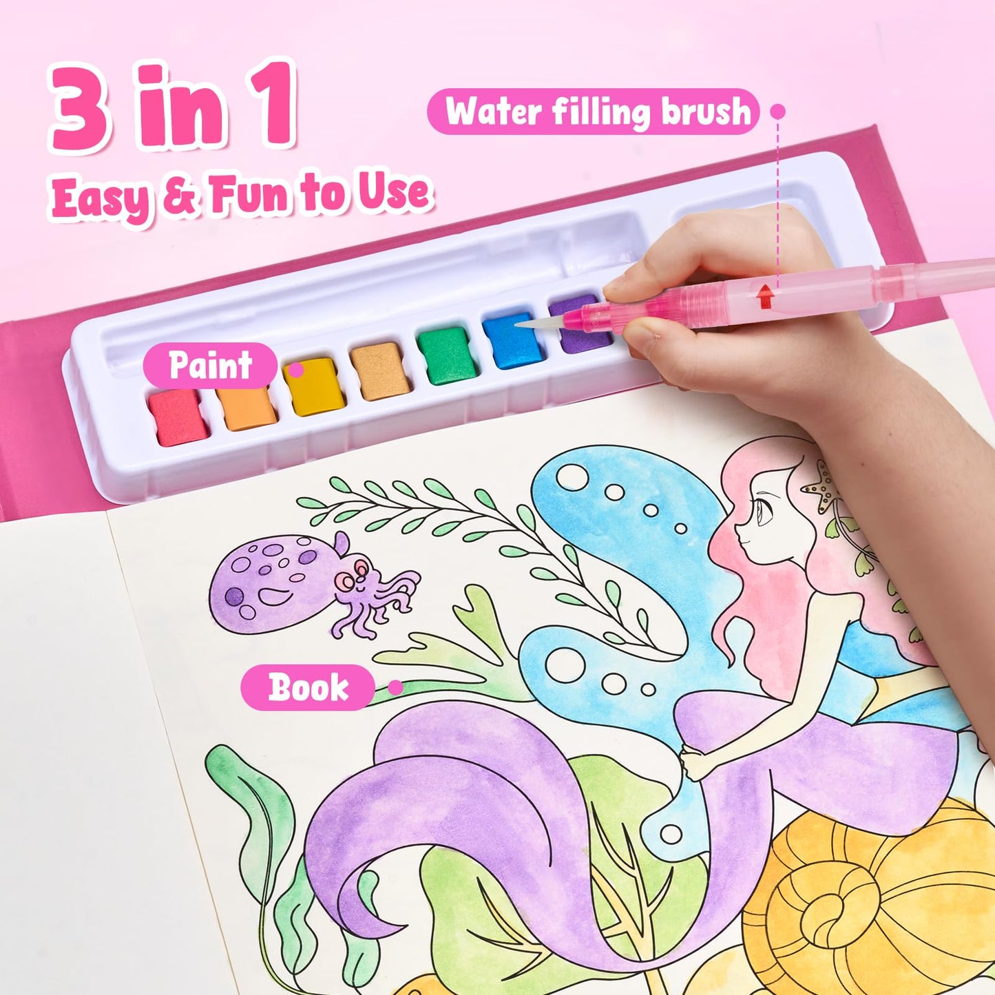 JoyCat Ocean Princess Paint with Water Coloring Books – Mess-Free Art Kit for Kids (Ages 4-8)