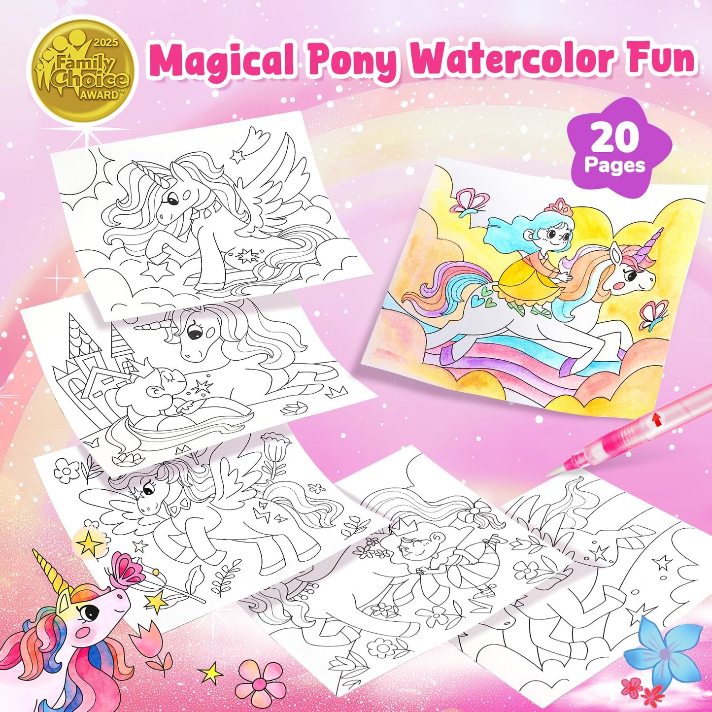 JoyCat Paint with Water Coloring Books for Toddlers – 3-in-1 No Mess Watercolor Set with Magical Pony (Ages 3-5)