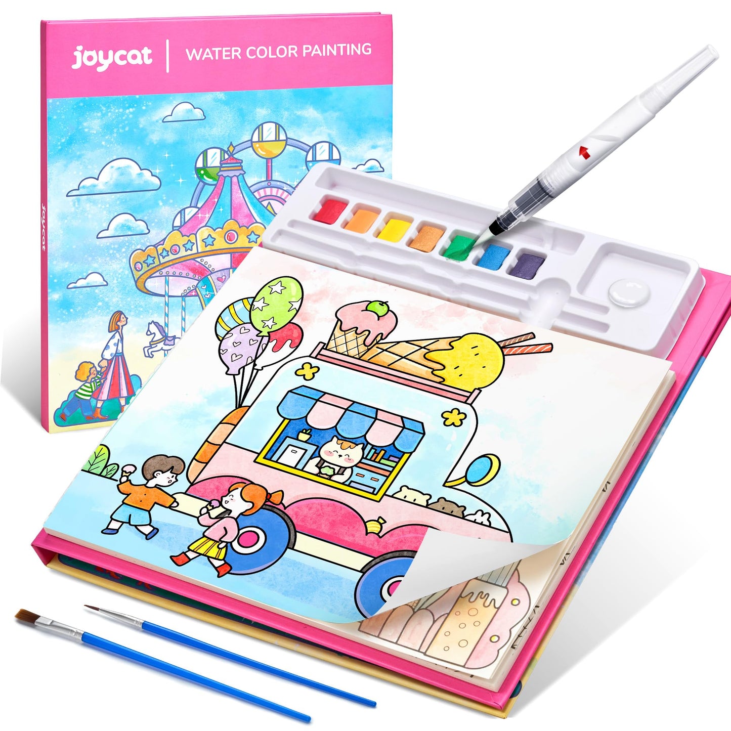 JoyCat 3-in-1 Watercolor Coloring Book for Toddlers – Paint with Water Set for Kids 3-5, 4-8