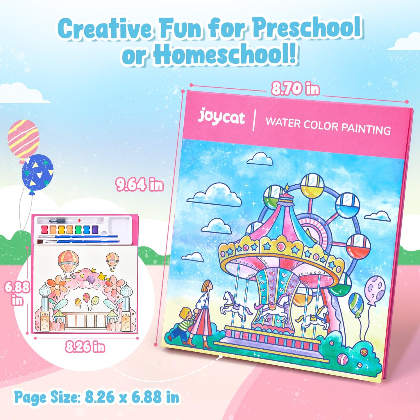 JoyCat 3-in-1 Watercolor Coloring Book for Toddlers – Paint with Water Set for Kids 3-5, 4-8