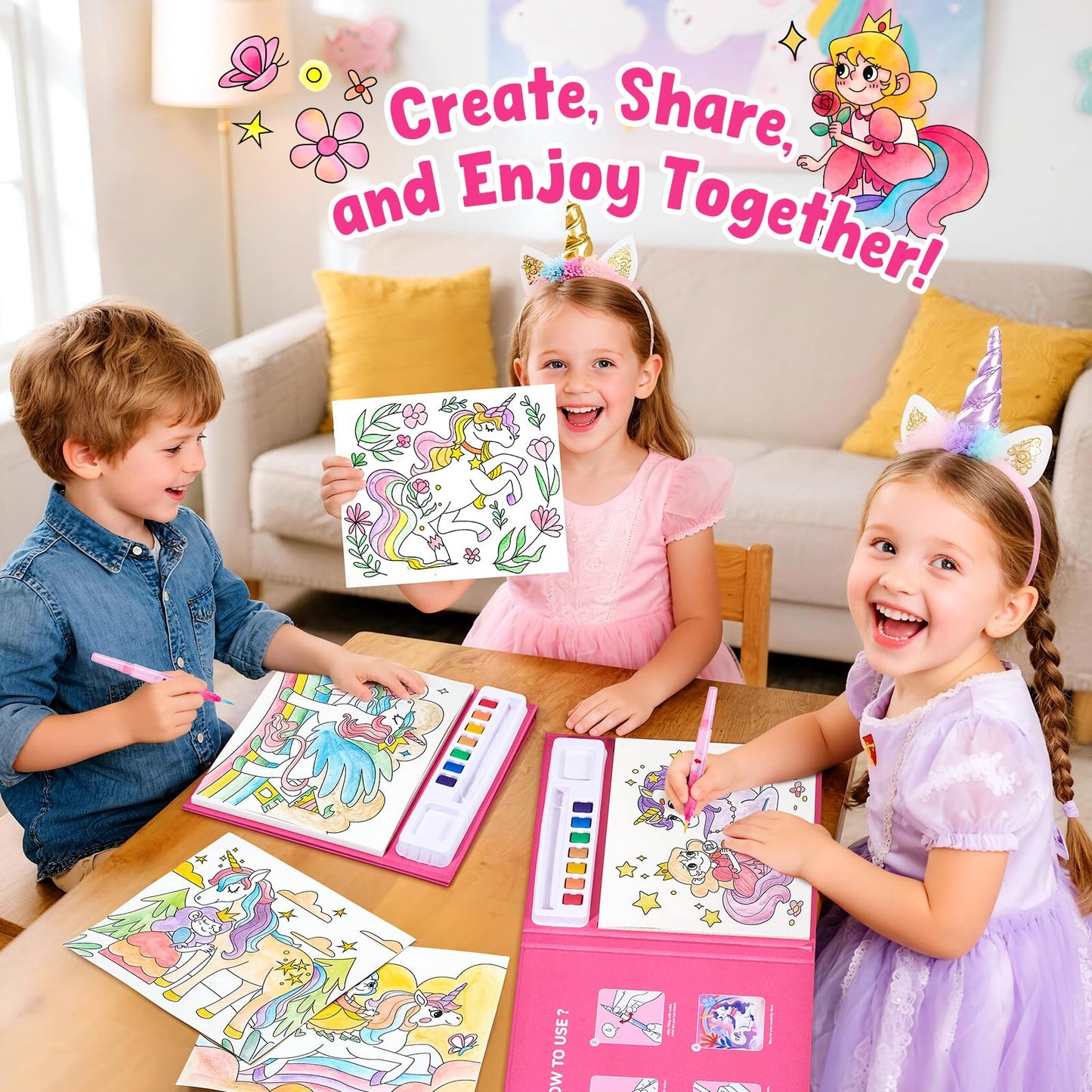 JoyCat Paint with Water Coloring Books for Toddlers – 3-in-1 No Mess Watercolor Set with Magical Pony (Ages 3-5)
