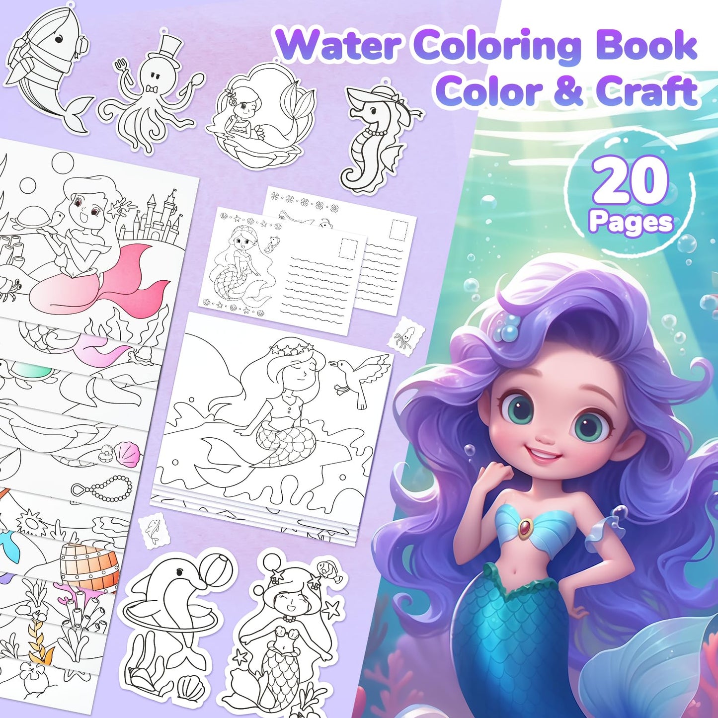 JoyCat Paint with Water Coloring Book – Underwater World, 3-in-1 No-Mess Set