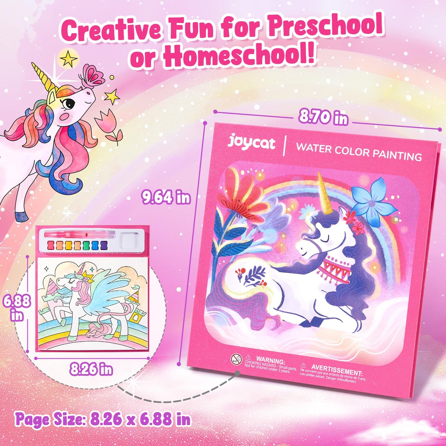 JoyCat Paint with Water Coloring Books for Toddlers – 3-in-1 No Mess Watercolor Set with Magical Pony (Ages 3-5)
