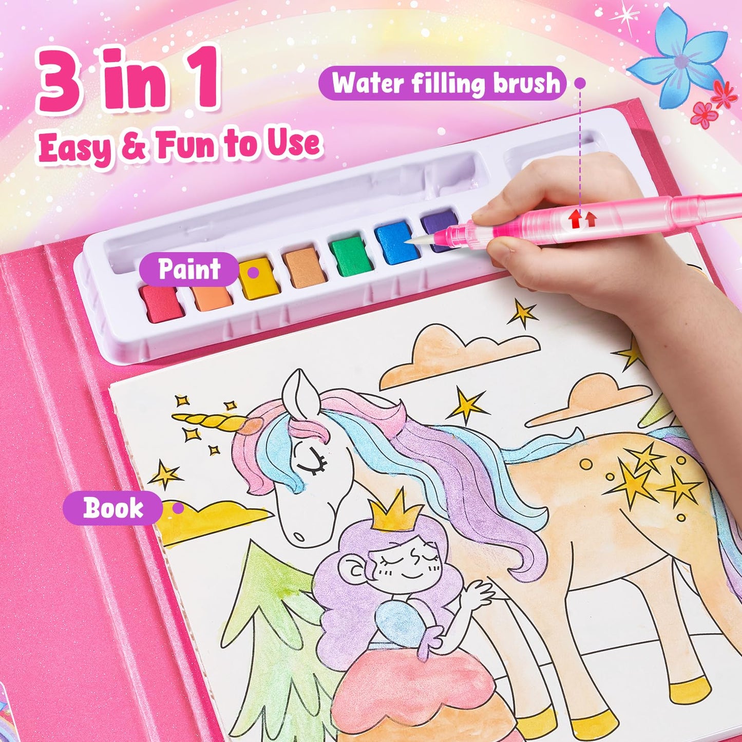 JoyCat Paint with Water Coloring Books for Toddlers – 3-in-1 No Mess Watercolor Set with Magical Pony (Ages 3-5)