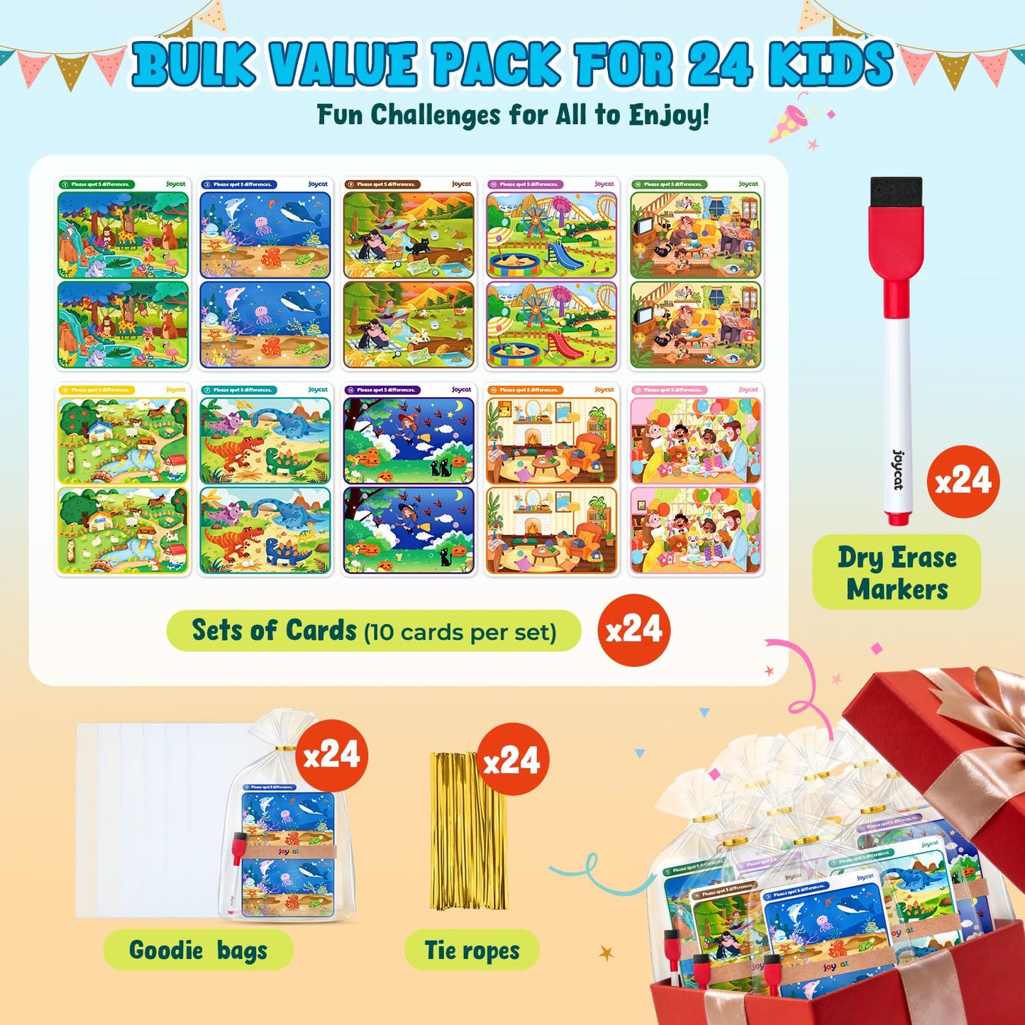 JoyCat 24-Pack Spot the Difference Cards – Party Favors & Prizes