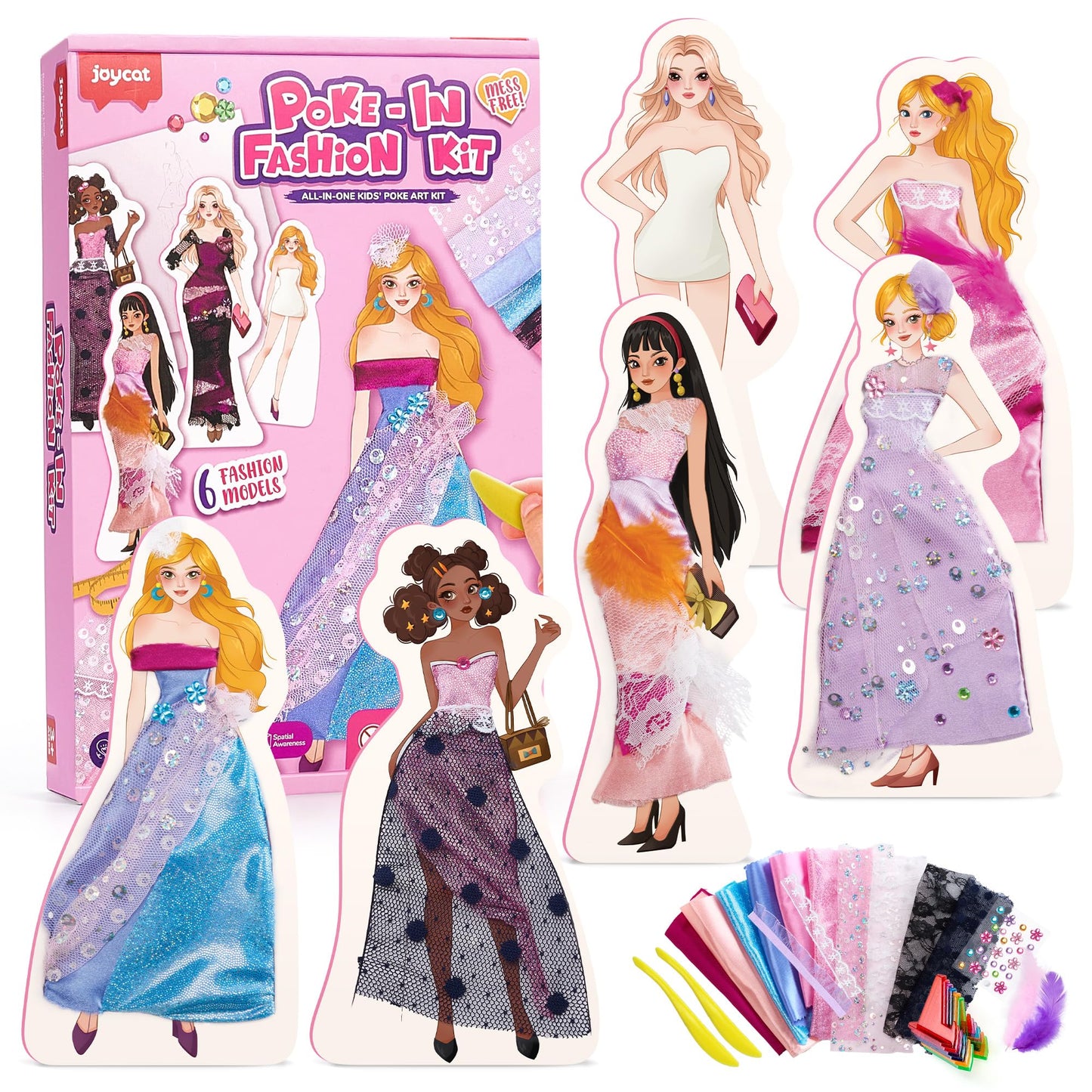 JoyCat Poke-in Fashion Designer Kit for Girls — No-Sew DIY Dress-Up with 6 EVA Mannequins