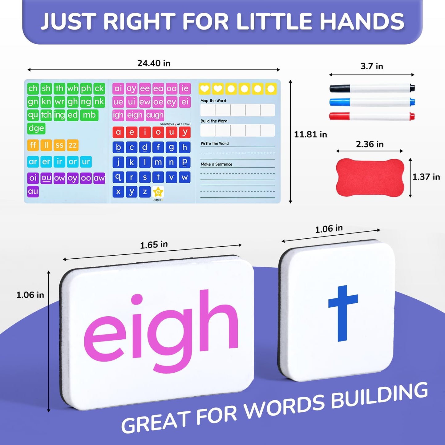 JoyCat 265 Phonics Magnetic Letter Tiles with 3-Folder Set | Portable Case for Classroom Phonics