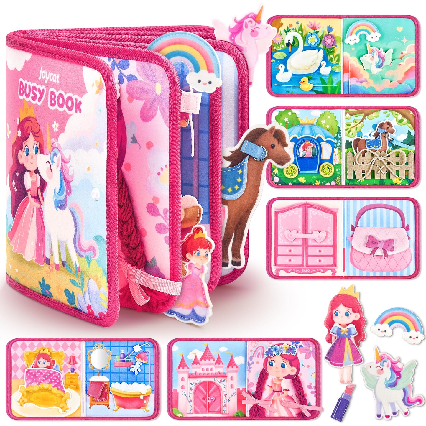 JoyCat Princess Busy Book Travel Toys for Toddlers 1-3 | Dress-Up, Unicorn & Castle Play