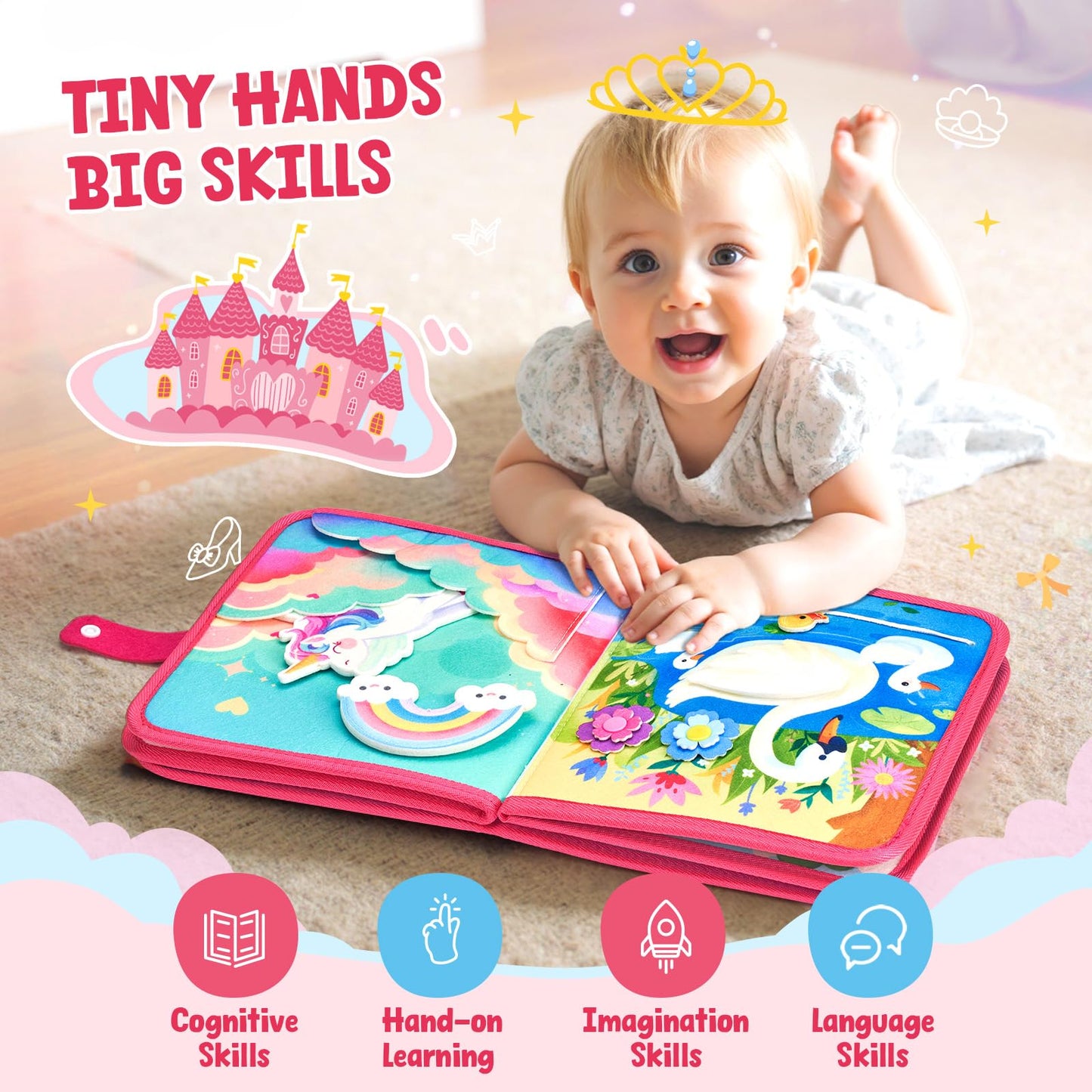 JoyCat Princess Busy Book Travel Toys for Toddlers 1-3 | Dress-Up, Unicorn & Castle Play