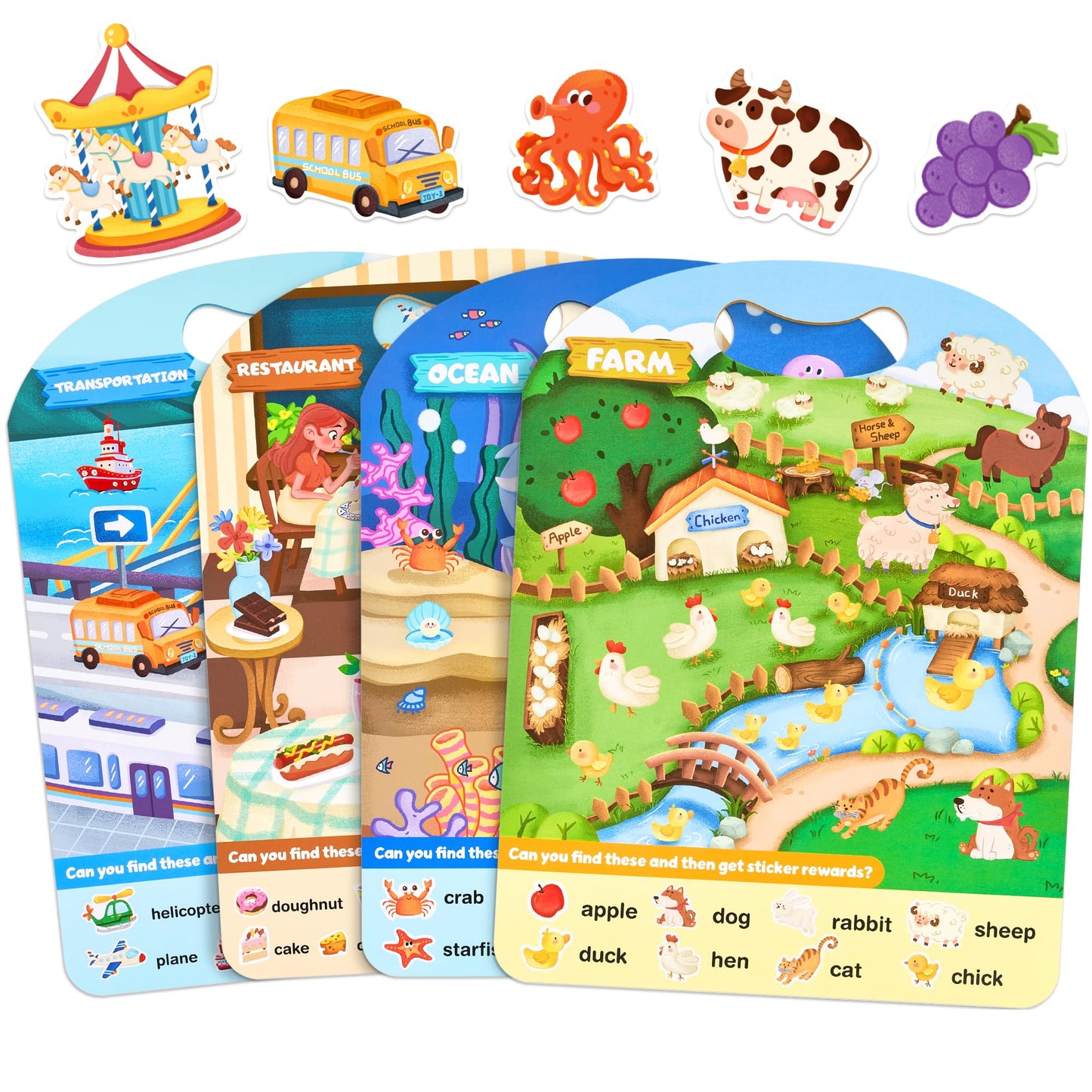 JoyCat Reusable Sticker Book Set (4-Pack) – 120+ Jelly Stickers for Kids, Travel Screen-Free Activities