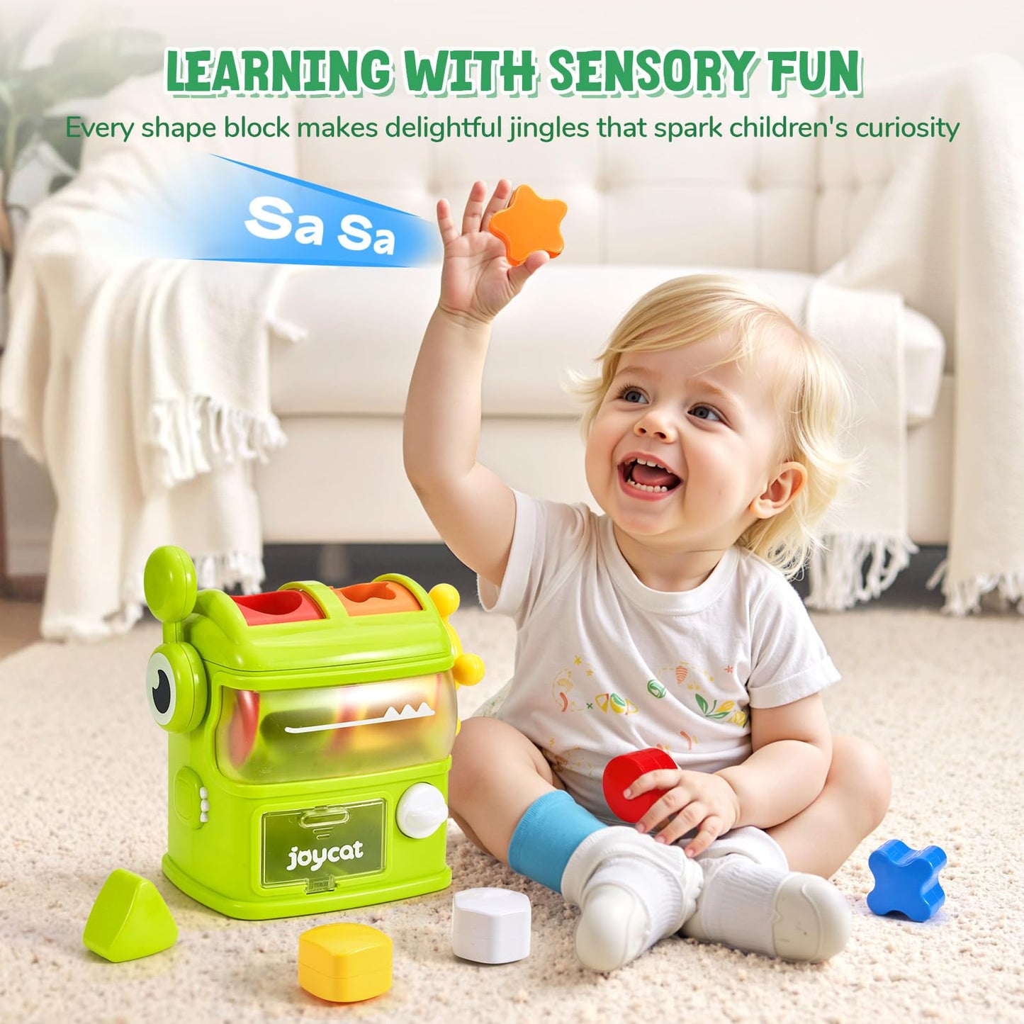 JoyCat Monster Eating The Shapes - Interactive Shape Sorter Toy for Toddlers 1-3