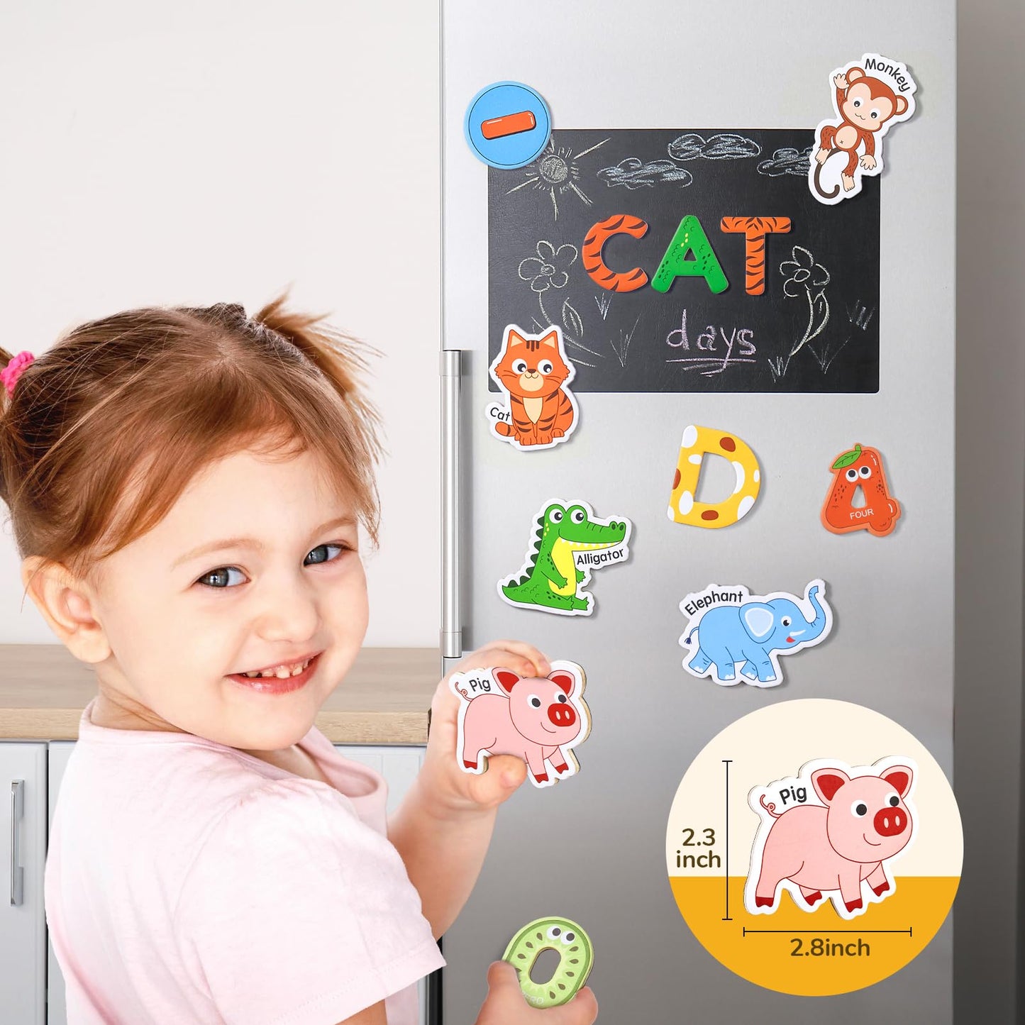 JoyCat Wooden Kids Magnets – 26 Animals, Alphabet Letters & 0-9 Numbers