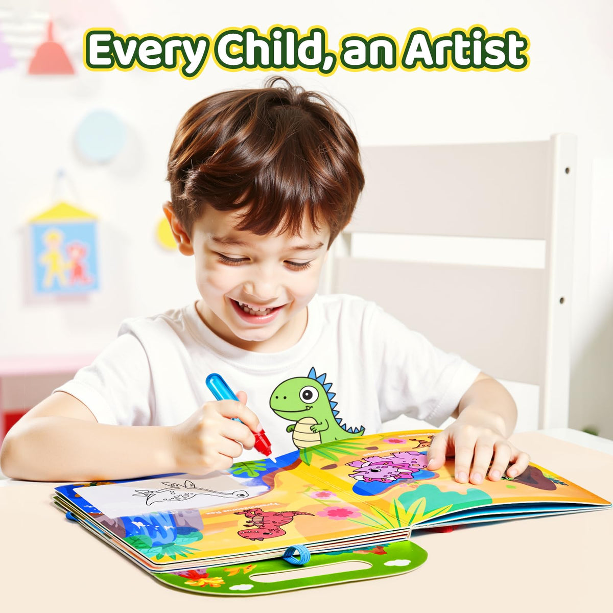 JoyCat Dinosaur Water Coloring Book for Toddlers – Mess-Free Reusable 13-Page Set