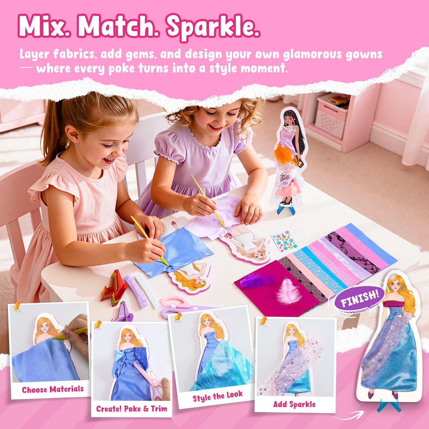 JoyCat Poke-in Fashion Designer Kit for Girls — No-Sew DIY Dress-Up with 6 EVA Mannequins