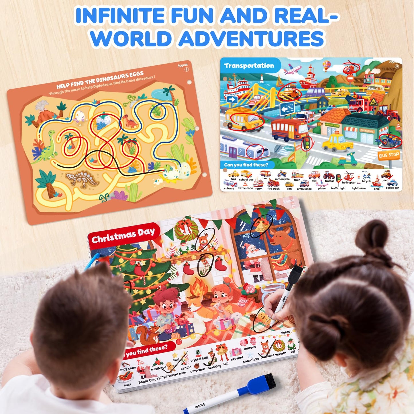 JoyCat Seek & Find Game Books for Kids 3-8 — Travel-Friendly, Screen-Free Learning