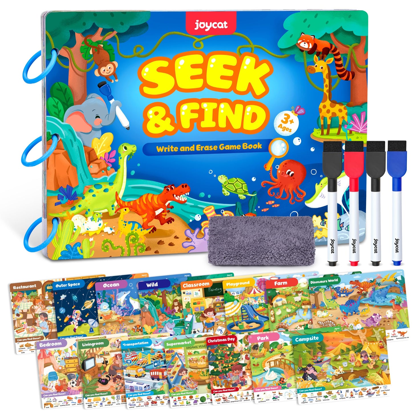 JoyCat Seek & Find Game Books for Kids 3-8 — Travel-Friendly, Screen-Free Learning