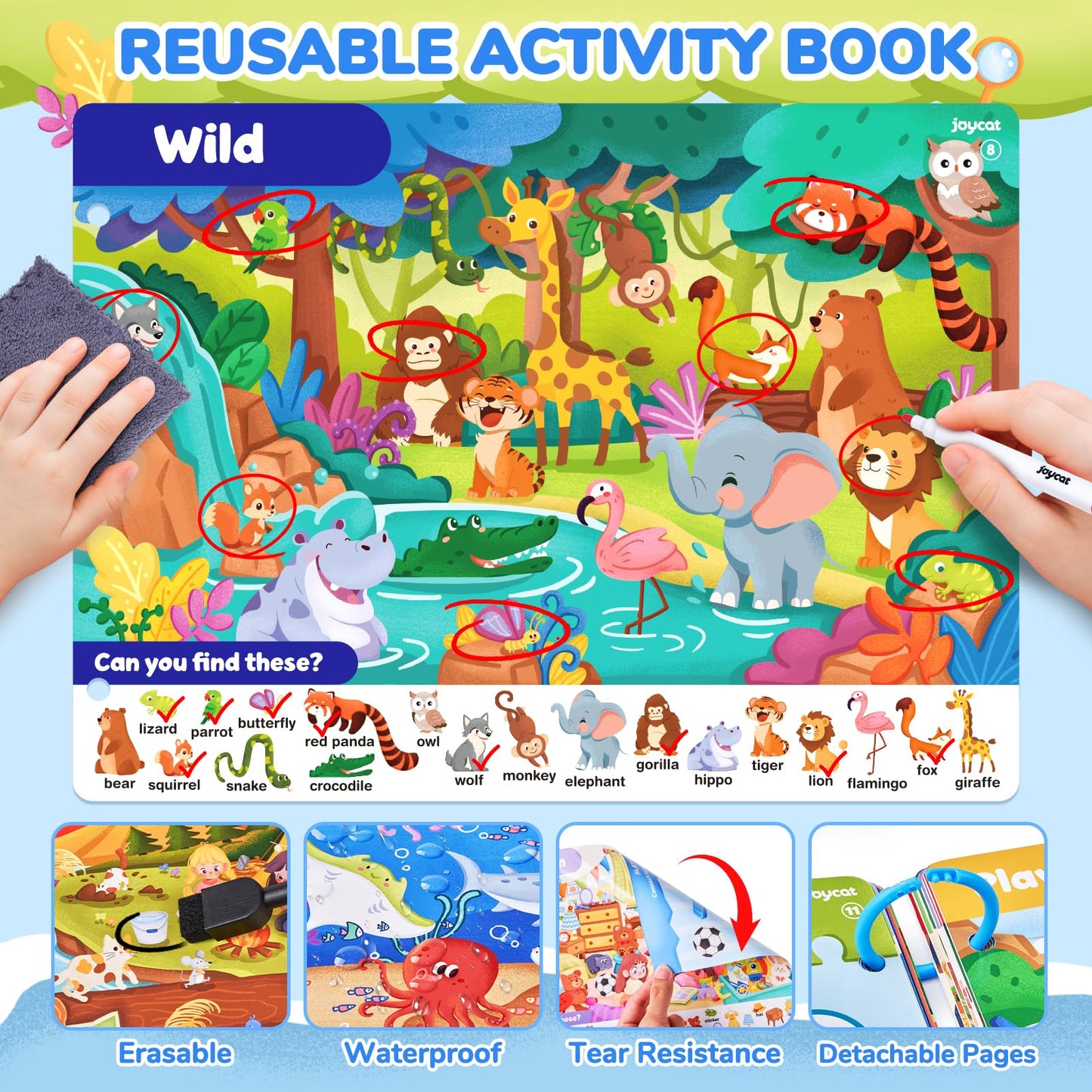 JoyCat Seek & Find Game Books for Kids 3-8 — Travel-Friendly, Screen-Free Learning